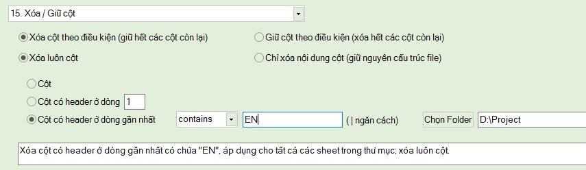 Thiết lập và chạy chức năng Giữ Cột
