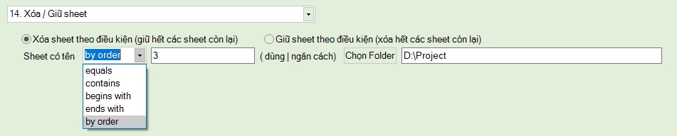 Thiết lập và chạy chức năng Xóa Sheet